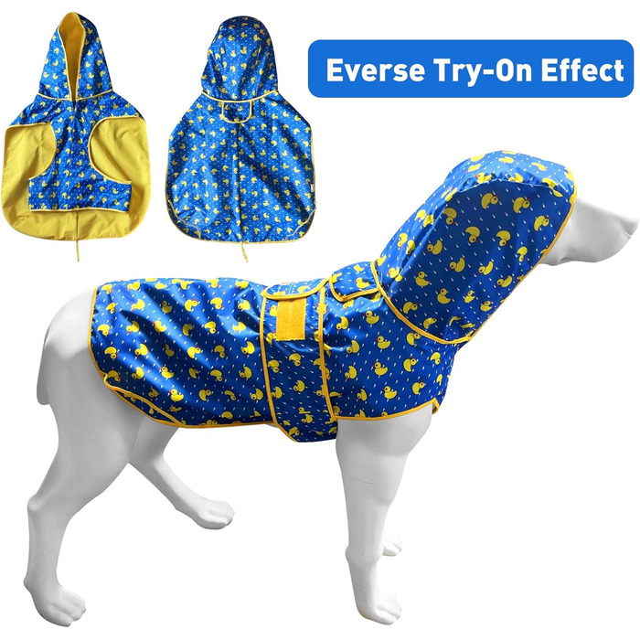 Водонепроникний дощовик для собак - двосторонній, з капюшоном та світловідбивачами (XL, жовтий)