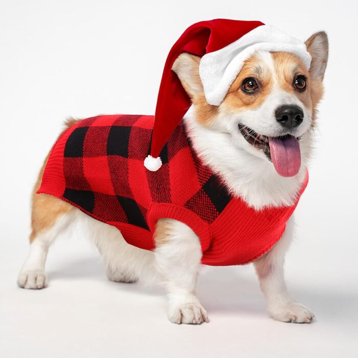 Пуловер для собак KATZINST, теплий флісовий пуловер для маленьких собак, різдвяний пуловер для Французького бульдога, Дакселя, Чихуахуа, Йоркшира, червоно-чорний, XS