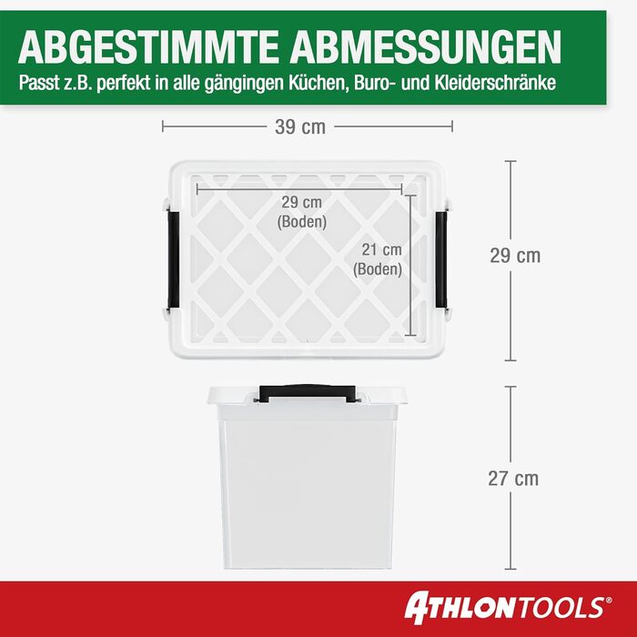 Коробки для зберігання ATHLON TOOLS 4шт по 20 літрів з кришкою, харчові, прозорі, з затискачами, з 100% нового пластику, стекуються | 20 л | 4 шт.