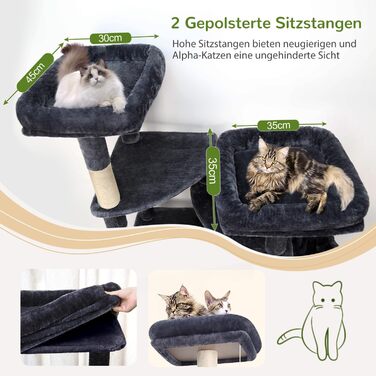 Драбина для котів Globlazer XXL (189 см) з великою печерею та платформами, 2 лежаками, 2 кошиками, стабільна конструкція, темно-сірий