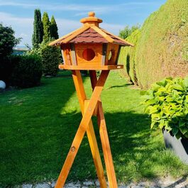 Дерев'яна годівниця для птахів Vogel Sechseck L з підставкою, червоно-коричнева