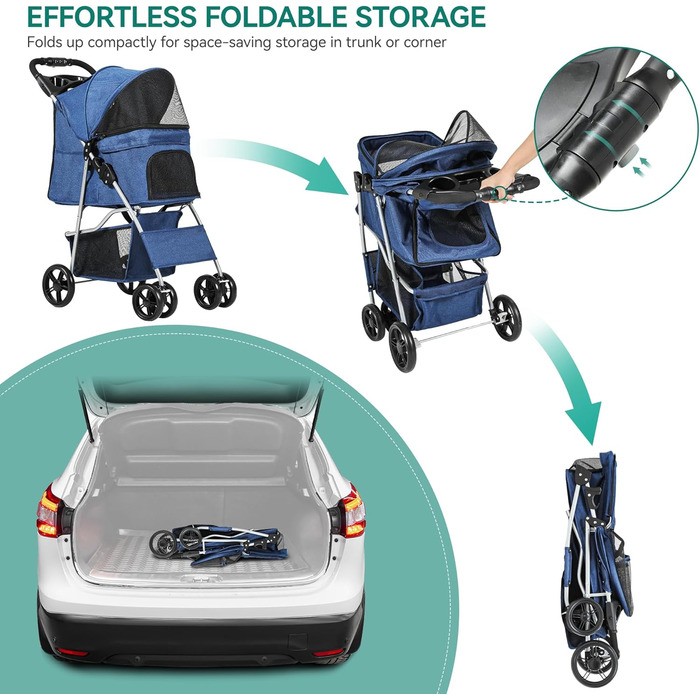 Візок для собак YITAHOME, блакитний, середніх порід, з кошиком для зберігання та тримачем для напоїв, складаний