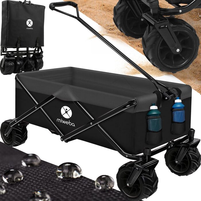 Складаний візок Miweba MB-30 | Вантажопідйомність 120 кг - для дітей, саду, пляжу | Чорний/Темно-сірий