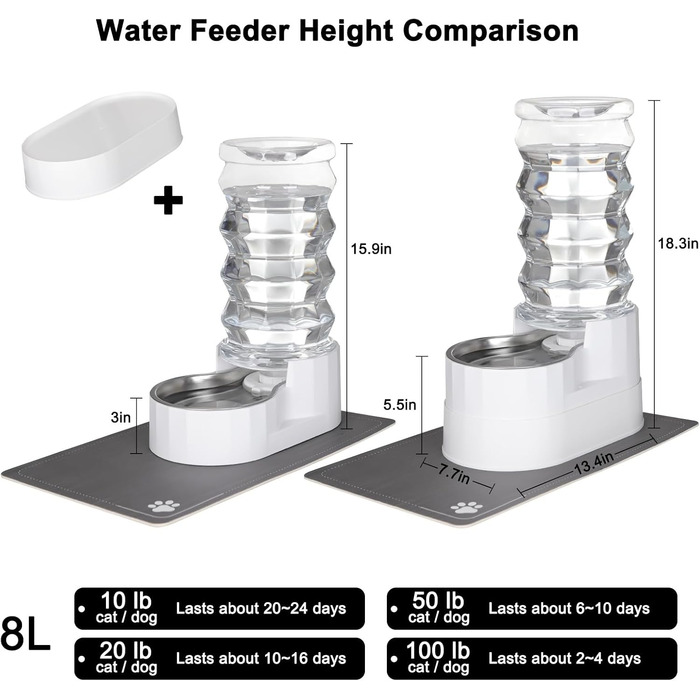 Автоматичний поїльник для тварин Sfozstra, 8 л, нержавіюча сталь, з водонепроникним підкладкою, для котів та собак
