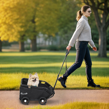 Дитячий візок для собак та котів, складаний buggy для малих порід до 4 кг, з ручкою, миючою подушкою, страховочним повідцем та сумкою для речей, 4 колеса, чорний