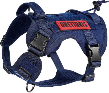 Шлея для собак OneTigris FIRE WATCHER, тактична, нейлон 1000D, з ручкою та 2 D-кільцями, безпекова, синя, розмір XS