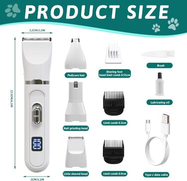 Триммер для собак Leise: догляд за кігтями та шерстю. LED-підсвітка, для собак та котів.