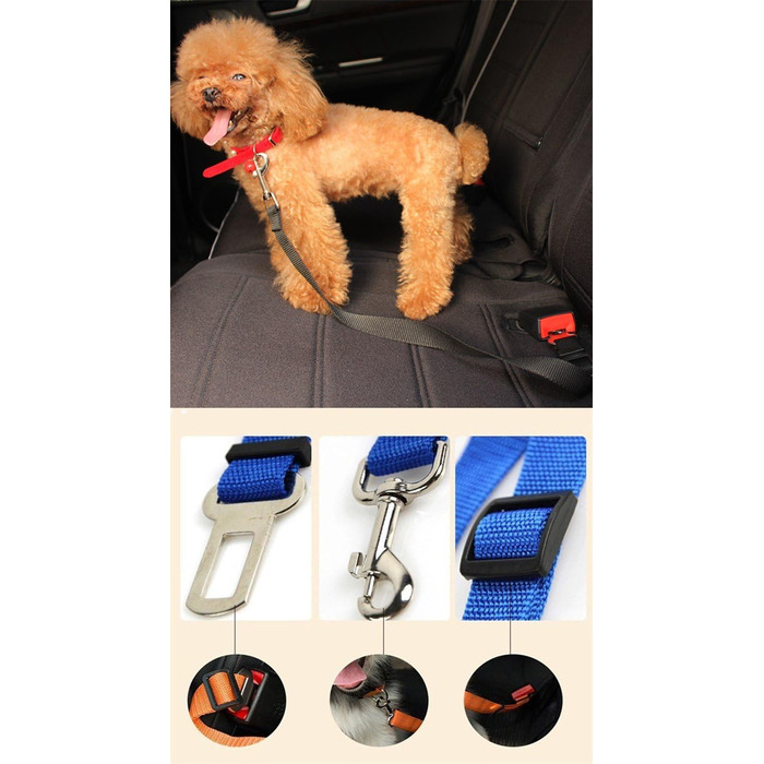 Автомобільний поводок для собак та котів, набір 2 шт., чорний+темно-синій, нейлон