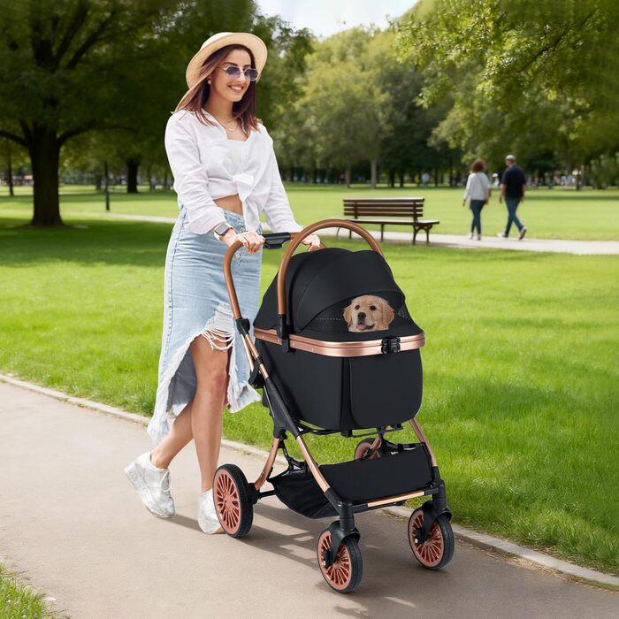 Візок для собак та котів COSTWAY 3 в 1, чорний: складна конструкція, до 25 кг, з коробкою-переноскою, сонцезахистом, корзиною та тримачем для напоїв