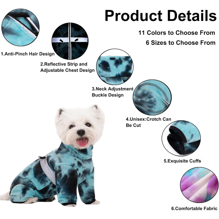 Зимовий теплий одяг для собак, флісовий комбінезон з регульованими лапами та D-подібним кільцем, для маленьких собак, колір Батик Блакитний, розмір S