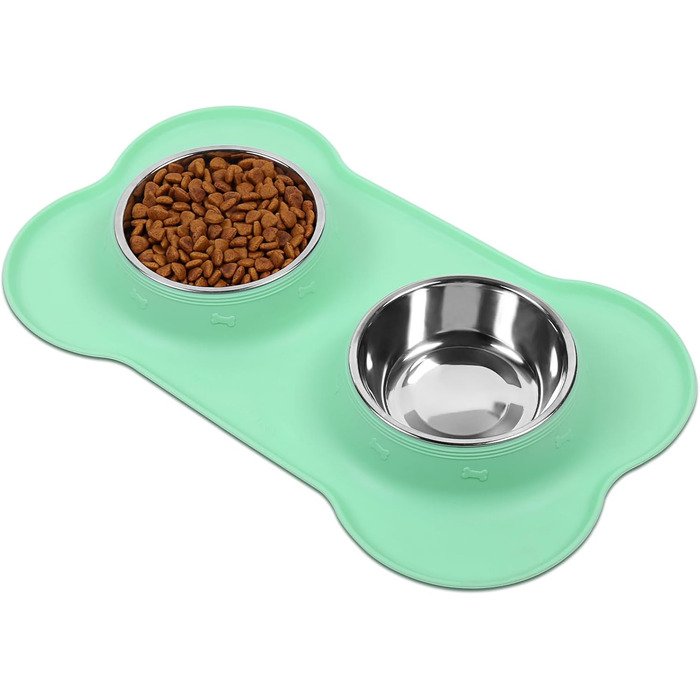 Миска для собак VIVAGLORY Splashfree – нерозливної миски для корму, з силіконовим килимком, нержавіюча сталь, 450 мл, м'ятний колір