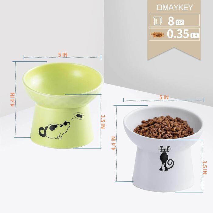 Набір мисок для котів та собак з кераміки, підняті миски, набір 2 шт. (білий & смарагдовий)