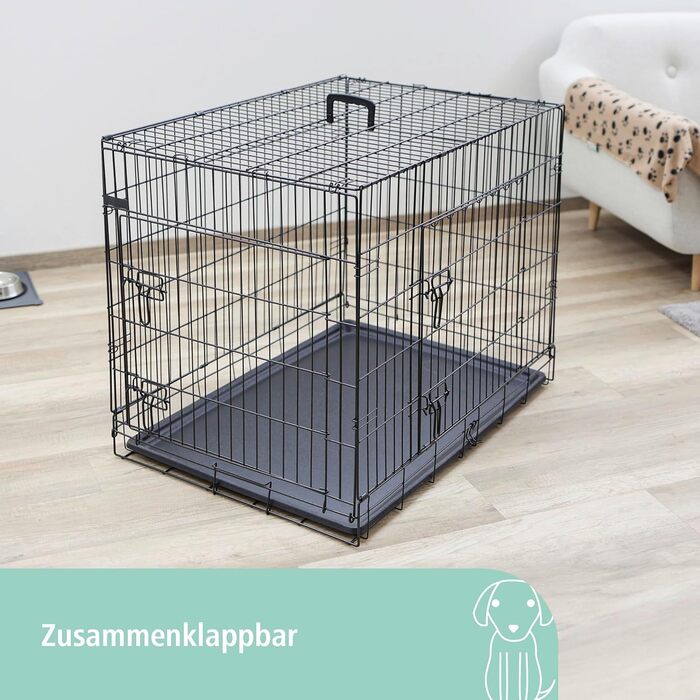 Складана металева транспортна клітка для тварин Kerbl, 76×54×64 см, 2 двері, чорна