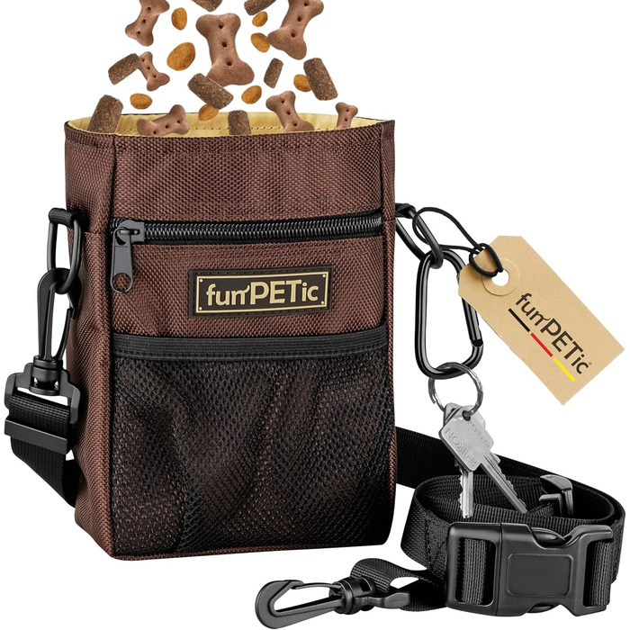 Сумка для корму funPETic з силіконовою мискою та 4 відділеннями для ласощів, карабін у подарунок. Ідеально для собак, коней та дресирування.