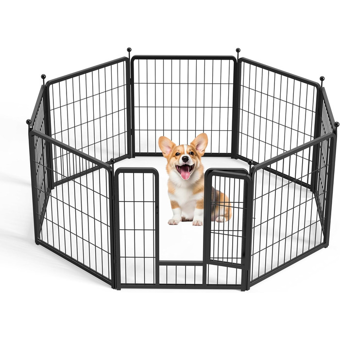 Металевий вольєр для собак, 61 см, 8 панелей, чорний - для дому, саду, кемпінгу