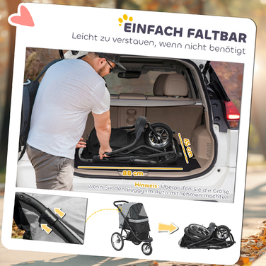 PawHut Коляска для собак Jogger Dog Buggy складна для маленьких собак і кішок до 10 кг Котяча баггі з 3 великими гумовими колесами, подушками, сіткою, вікнами, кошиком для зберігання, Котяча коляска з повідцями, Сірий | Аосом