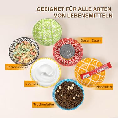 Набори мисок для котів з кераміки Katzennäpfe - 6 шт. Миски для корму котів, широкі та плоскі, місткістю 250 мл, білий колір, стиль мінімалізм, безпечні для мікрохвильовки та мийки