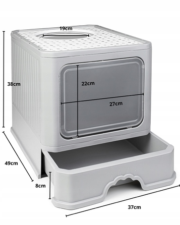 Закритий лоток-туалет для котів Be-Active.pl сірий, з висувною шухлядою та лопаткою