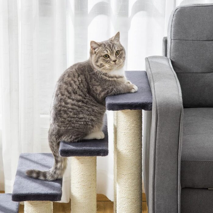 Сходи для котів і собак PawHut, 4 ступені, плюшеві, сірі, 60x42x61 см