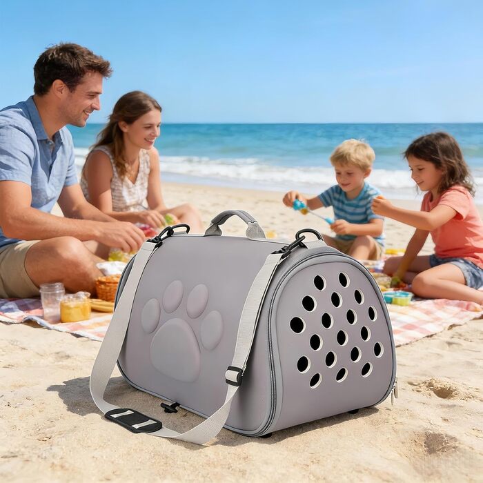 Сумка для кота | Переноска для тварин з регульованим плечовим ременем, для подорожей, прогулянок, ветеринара (Сірий, L)