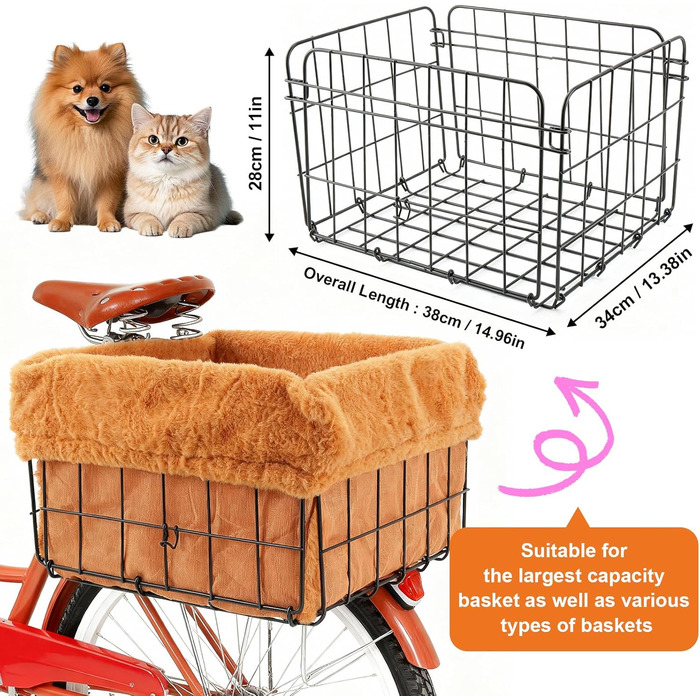 Фарбований кошик для велосипеда для собак з підстилкою, теплий та м'який, з міцної тканини, комфортний, для собак
