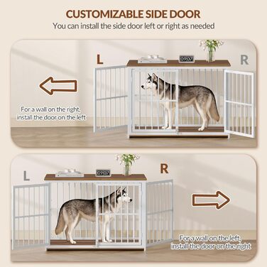 Будиночок для собаки 100x60x70 см, дерев'яний, з 3 дверима, вінтажний коричнево-білий, для середніх та великих порід