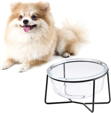 Скляна годівниця для котів та собак на підставці - нахилена та піднята миска для води та корму, 500 мл