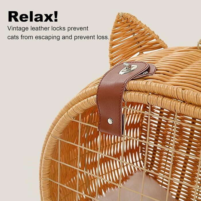 Вінтажна візок для собак та котів з ротангу | Візок для маленьких собак та котів з колесами, телескопічною ручкою | Для прогулянок, подорожей