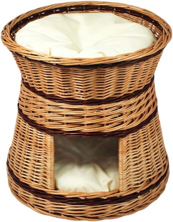 Кігтеточка-лежанка для котів та собак, 2-ярусна, з подушкою, діаметр 47 см, з натуральної лози