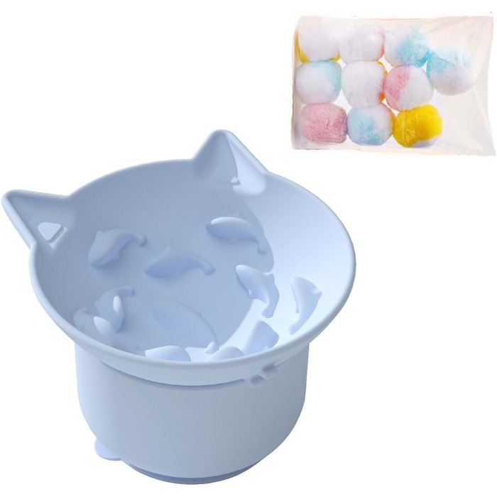 Миска для котів SUYUKU для повільного годування, запобігає болю в шиї, силікон, анти-блювотний набір, з підставкою, нахилена миска для води та їжі, зелений (блакитний)