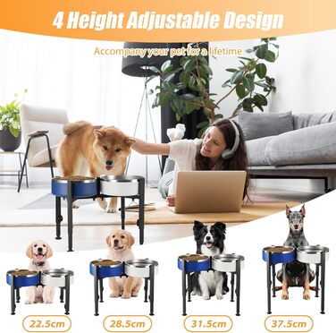 Підвищений годівниця для собак з регульованою висотою та шириною (17-30 см), металева стійка для мисок, підходить для великих, середніх та маленьких собак (миски не входять)