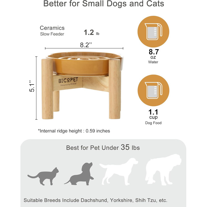 Миска для собак Slow Feeder з кераміки з нековзким силіконовим краєм - пазл-миска для запобігання здуття та ожиріння (Абрикос-S) (Маленька, Хвилі-Помаранчевий з підставкою)