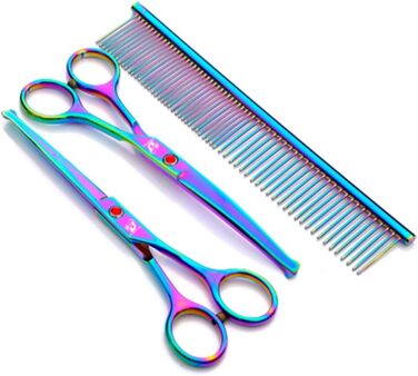 Набір професійних ножиць для грумінгу собак 6.5 дюймів (16.5 см) з безпечними закругленими кінчиками, 3 шт. (прямі, вигнуті, гребінець), преміум-сталь для собак, котів та інших тварин