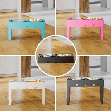 Підвищені годівниці для собак LAKIPETN з 2 нержавіючими мисками, регульована висота (5 рівнів), антиковзне покриття, для середніх собак, рожевий колір