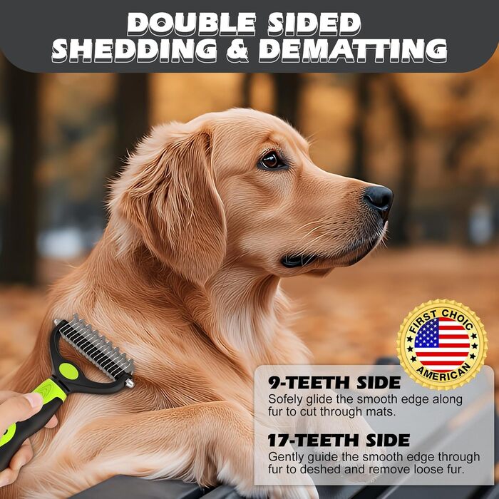 Гребінець для грумінгу домашніх тварин - двосторонній інструмент для видалення та розпушування шерсті собак та котів, зелений