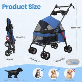 Складана візок для тварин до 10 кг з амортизаторами 360° та сонцезахистом - Легкий вигулювач для котів/маленьких собак (Чорний/Синій)