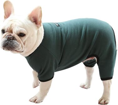 Піжама-комбінезон для собак YRRYGMN: теплий, м'який, для Французького бульдога, цуценят, маленьких та середніх собак (темно-зелений, X-Large)