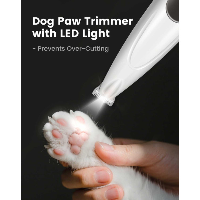 PAPMINI 2-в-1 триммер для когтів та стрижка когтів для собак, безшумний, акумуляторний, для великих, середніх та маленьких собак, білий