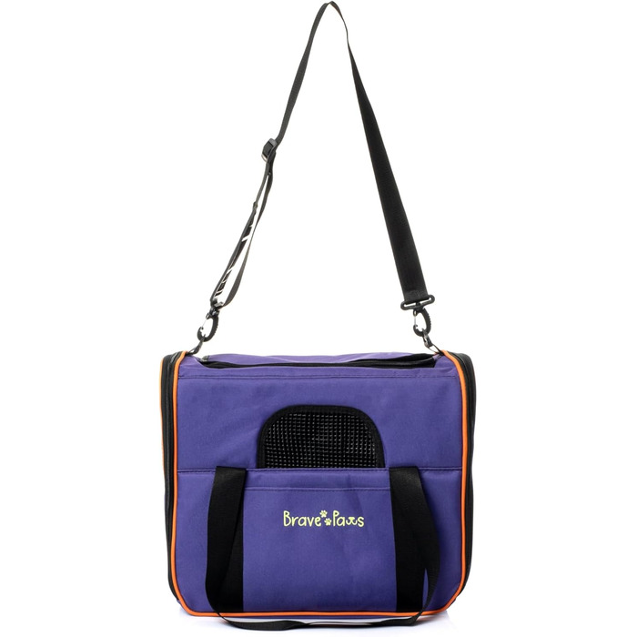 Транспортна сумка для котів та собак Brave Paws, міцна, зручна, дихаюча, з безпечним замком та складною мискою (фіолетова)