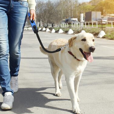 Леєнка для собак MoYouno 8 м з відтягувачем та тримачем для пакетів, синього кольору