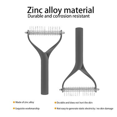 Гребінець для собак та котів з довгою шерстю, 2-етапний, для видалення підшерстя, з цинкової сплави, довговічний, для бережного догляду за шкірою, ефективний проти ковтунів та випадання шерсті (Чорний, L)