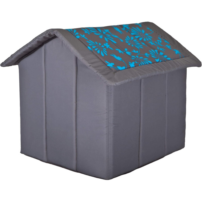 Будиночок-ліжко для собак і котів PillowPrim XL 60x55 см, синій з квітами
