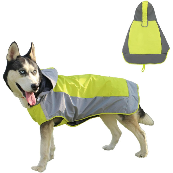 Водонепроникний дощовик для собак, регульований, з відбиваючими смугами та капюшоном, для прогулянок на відкритому повітрі, для маленьких, середніх та великих собак (зелений, XXL)