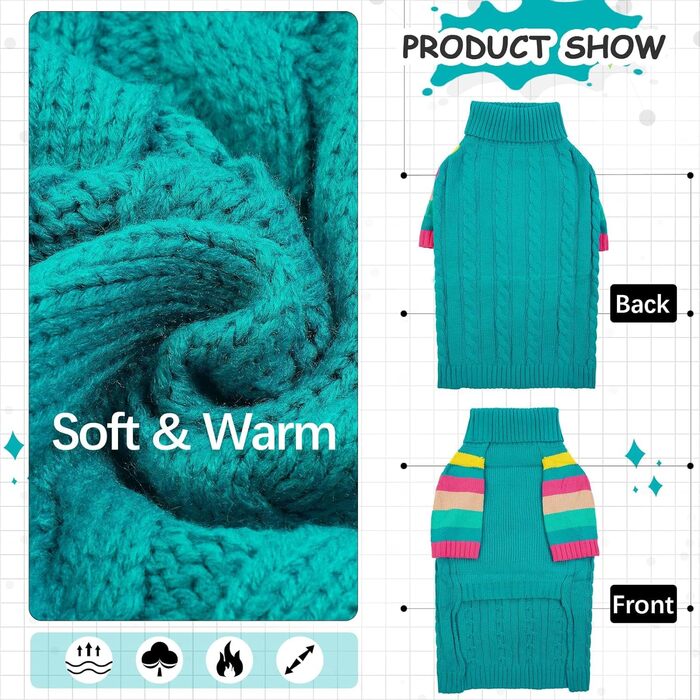 Зелений теплий светр для собак, тепла жилетка для дівчаток та хлопчиків, теплий светр-воротник для собак, ідеальний для святкування Різдва, підходить для Французького бульдога та Бігля, розмір M