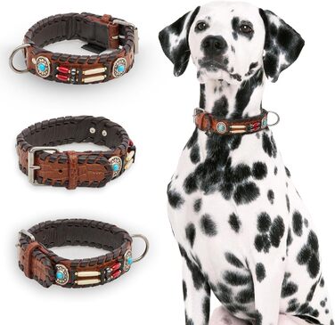 Ошийник для собак Carlota Halsband Indianer: шкіряний ошийник з бірюзовими каменями, різні розміри (41-49 см)