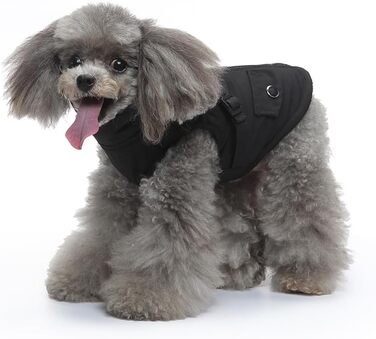 Ветровка для собак, тепла куртка з отвором для шлейки, зимовий наряд для цуценят та собак середніх розмірів (чорний, S)