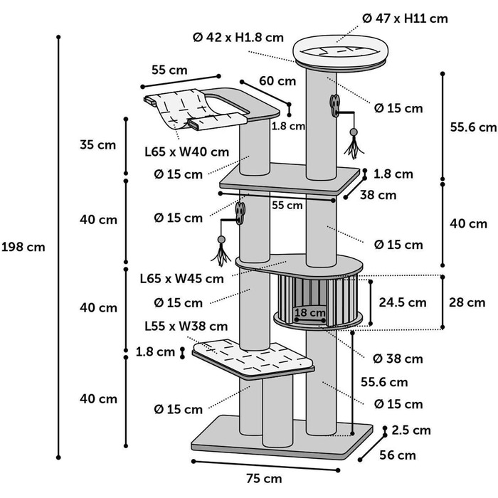 Драбина для котів Flamingo Raisa 3 – коричнево-сіра, 198 см | XXL комплекція для котів!