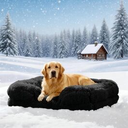 Ортопедичне ліжко для собак великих порід: тепле, неслизьке, стійке до укусів, у формі яйця, знімний пом'якшувач, килимок для собак, зимовий подарунок для любителів собак (Чорний, L)