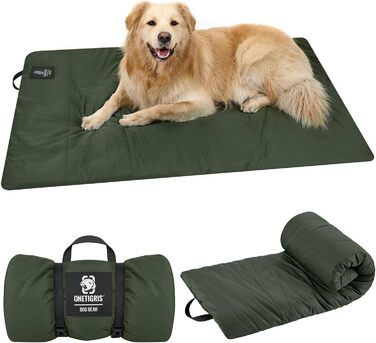 OneTigris килимок для собак 130 x 85 см, водонепроникний, м'який, для подорожей, кемпінгу, відпочинку на вулиці - оливковий, L 130 x 85 x 2 см