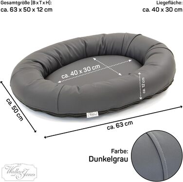 Wallace & Jones Преміум лежанка для собак Болтон, 63x50 см, штучна шкіра, для маленьких собак, темний сірий колір